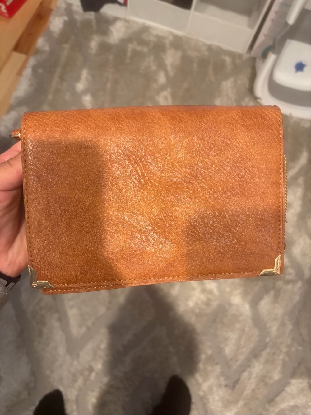 Urban Expressions Cognac Brown Crossbody Wallet Purse Gold Hardware